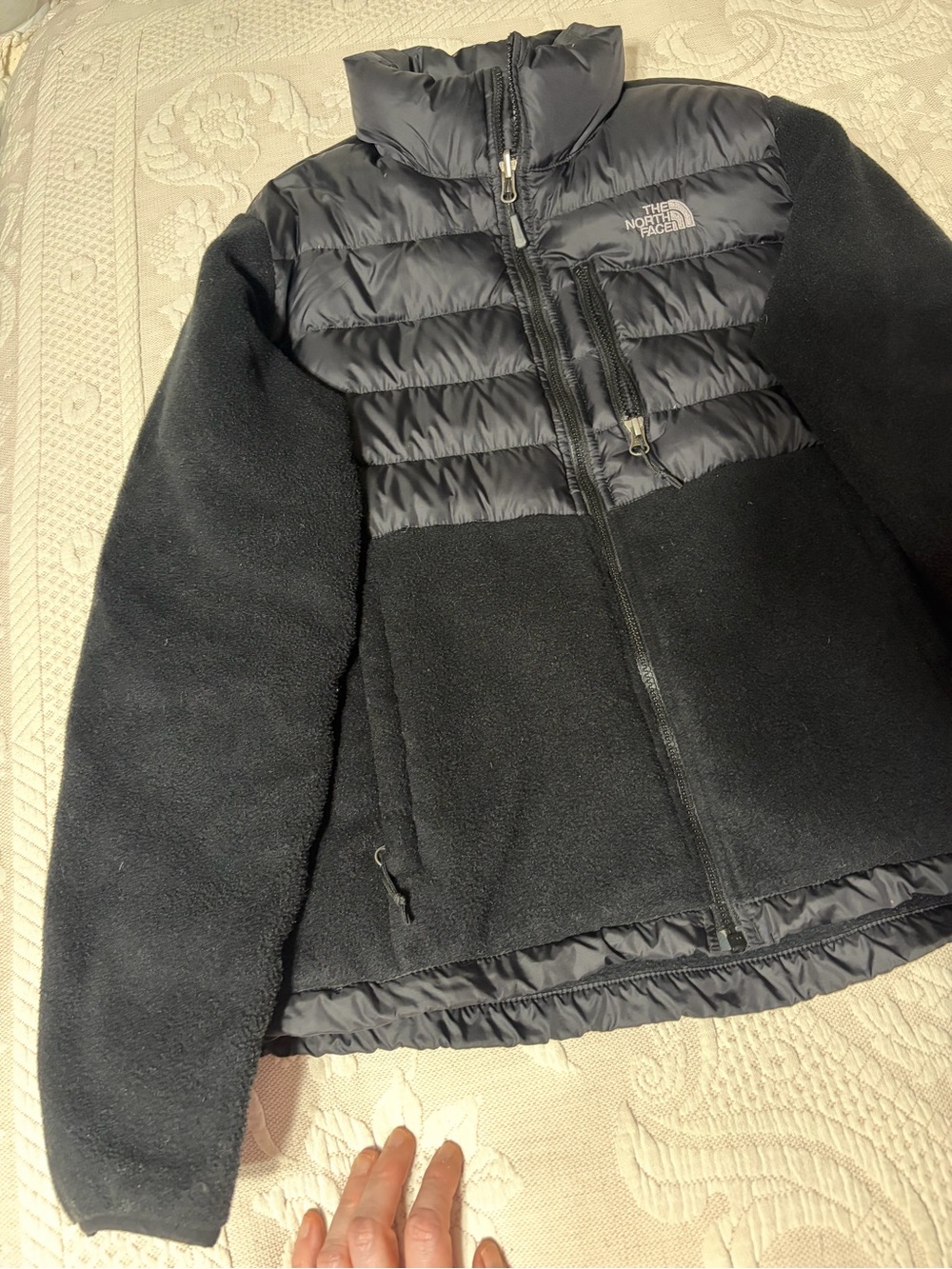 The North Face Women's Black Goose Down Hybrid Puffer Fleece Jacket Medium EUC